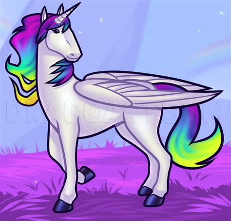 How To Draw A Rainbow Unicorn, Step by Step, Drawing Guide, by Dawn ...
