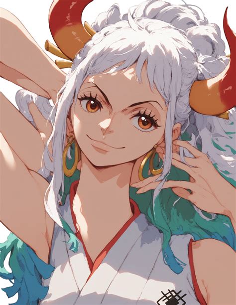 Yamato (one piece), solo, 1girl, smile, closed mouth, simple background