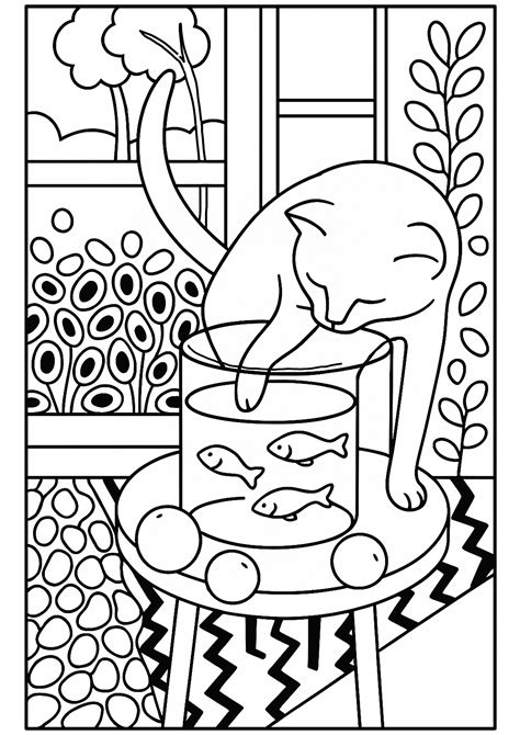 Henti Matisse - The Cat with the Goldfish (1914) - Masterpiece Coloring