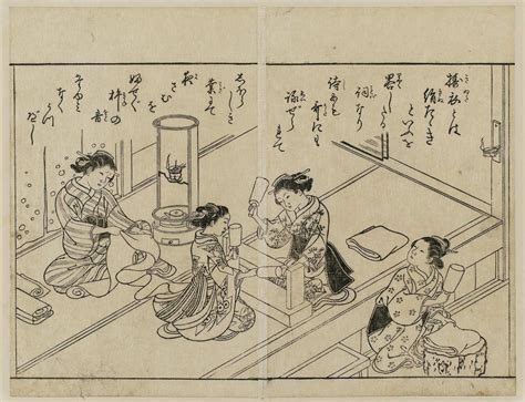 Japanese Print "Girls pounding cloth. Ink; earlier than 20720. From