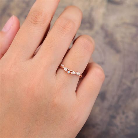 Wedding Band Curved Rose Gold Opal Gem Gold Moonstone Ring | PattiRing