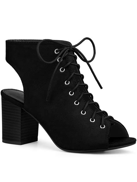 BLISSFUL STEP Women's Peep Toe Slingback Block Heel Ankle Boots Black 5