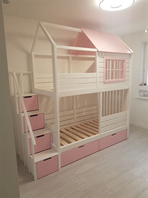Двухъярусная кровать домик с лестницей Wood_lida заказать в Москве