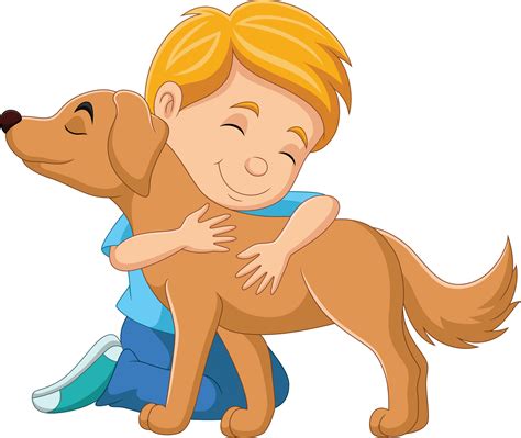 nino de dibujos animados abrazando  su perro  vector en vecteezy