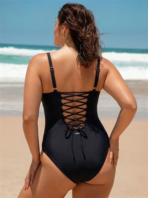 Black Ruched Tummy Control Plus Size One Piece Swimsuit & Reviews