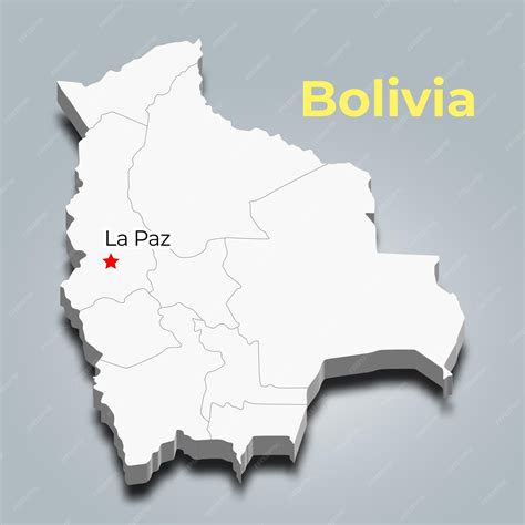 Premium Vector | Bolivia 3d map with borders of regions and its capital