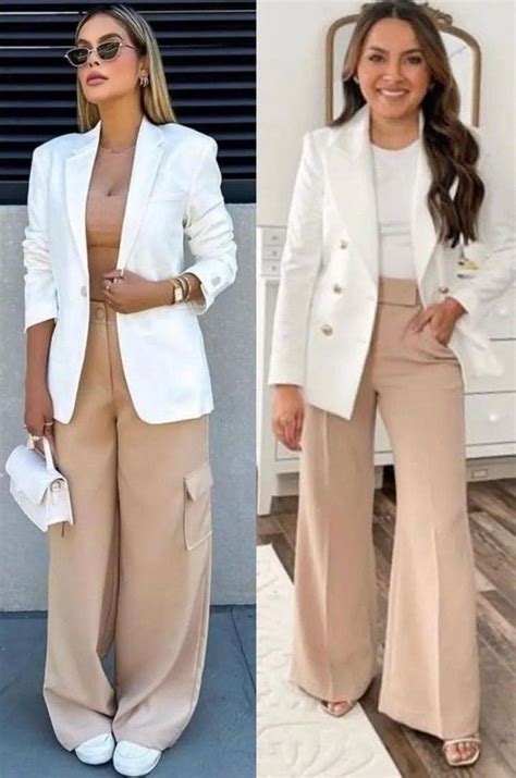 Branco Com Bege Combina - Branco e bege looks | Looks estilosos com blazer branco, Sofisticação ...