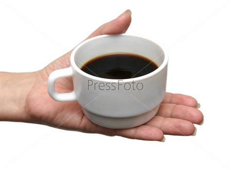 Фотография на тему Чашка кофе в женской руке на белом фоне | PressFoto