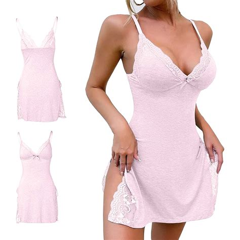 Lace Trim Sleep Dress by Chroia - Women's Sexy Babydoll Nightgown, Side