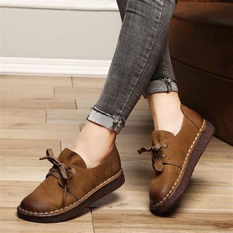 womens casual shoes brown loafers lace  flats mn casual shoes