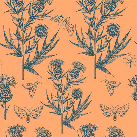 Premium Vector | Seamless pattern with thistle flowers Black and white