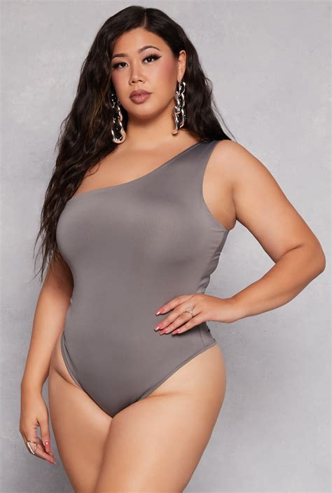 Plus Size Daisy Double Lined One Shoulder Bodysuit