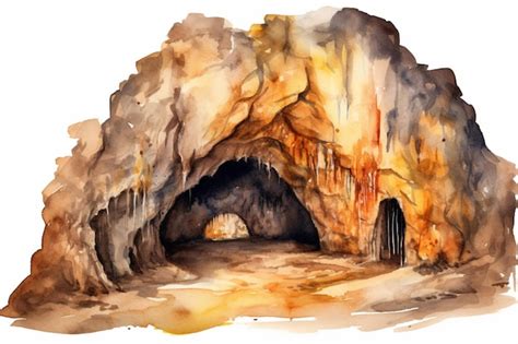 Premium AI Image | A watercolor painting of a cave with the word cave ...