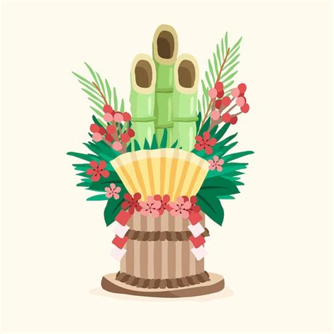 premium vector hand drawn kadomatsu  green leaves