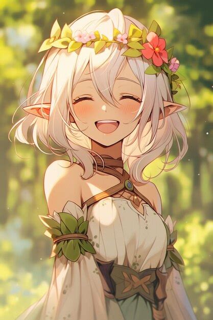 Premium Photo | Anime girl with flower crown in forest generative ai