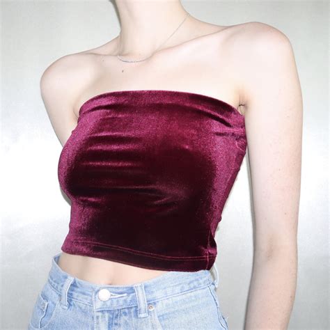 Vintage 90s Dark Red Velvet Tube Top | Unique clothes for women, Womens