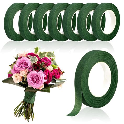 8 Rolls Floral Tape, 1/2" Wide Flower Tape, Dark Green Floral Tape for