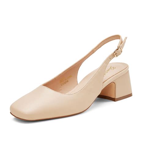 GENSHUO Women's Pumps Square Toe Slingback Low Heels Block Chunky Heel