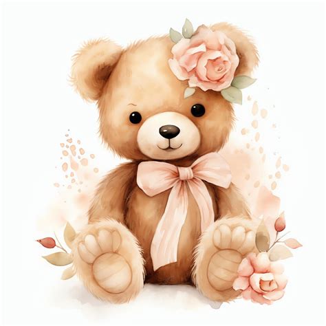 Foto De Urso Fofo - Fofo urso aquarela com ilustração de cor rosa ursinhos de pelúcia ...