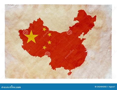 Map of China with Flag Painted on Old Grunge Paper Stock Illustration ...