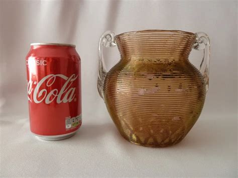 antique victorian trailed glass vase pot  clear handles richardson