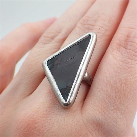 bermuda triangle size  stained glass ring  sterling silver