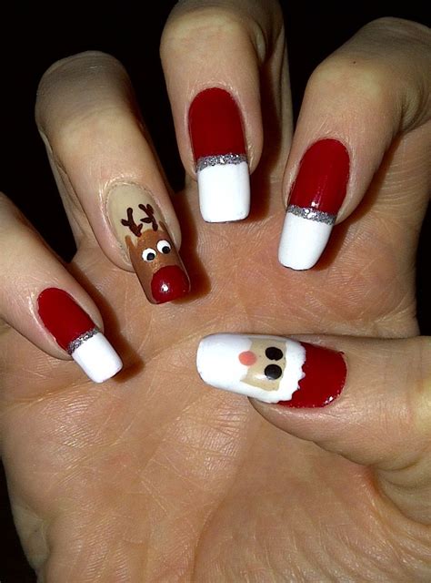 Christmas Nails - Rudolph and Santa | Cute christmas nails, Christmas ...