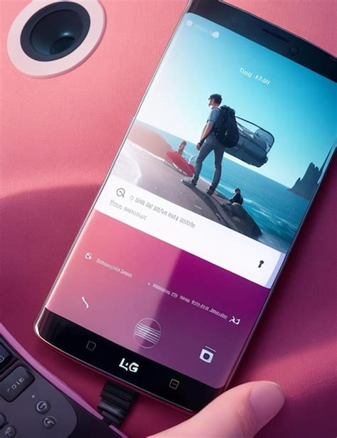 Premium Photo | A pink cell phone with a man on the screen and the word ...