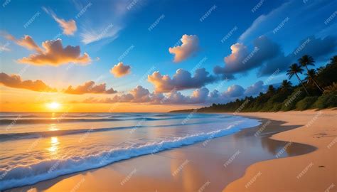 premium vector sunset  tropical beach  palm trees