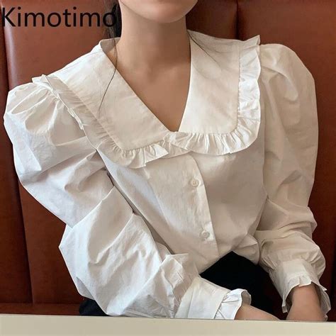 Белые рубашки Kimotimo с кукольным воротником женские корейские ...