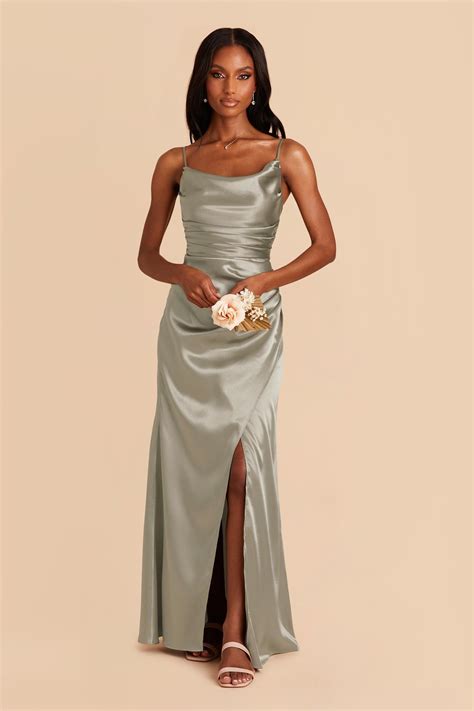 Lydia Moss Green Cowl Neck Satin Bridesmaid Dress | Birdy Grey