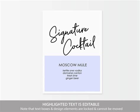 Signature Cocktail Sign Printable DIY Template Instant - Etsy