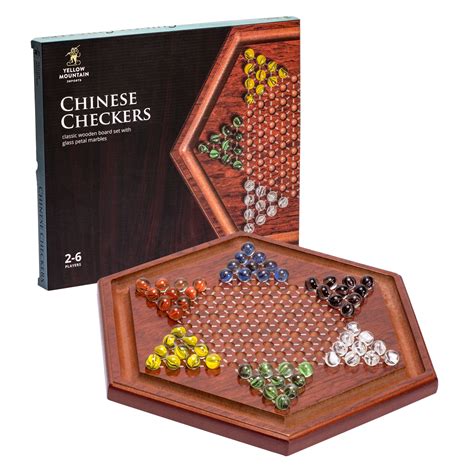 wooden chinese checkers board game set  vibrant glass marbles