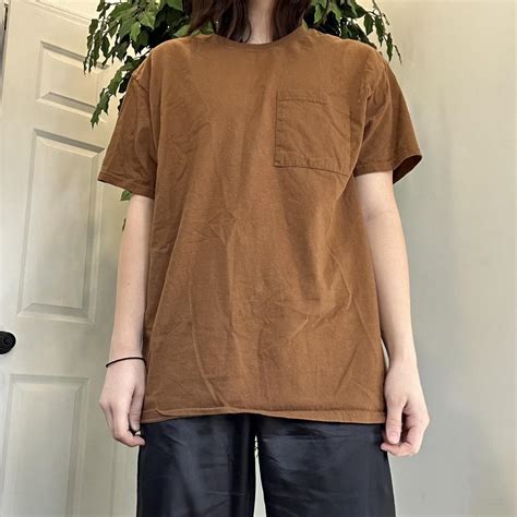 Plain brown shirt with pocket NEVER BEEN WORN!... - Depop