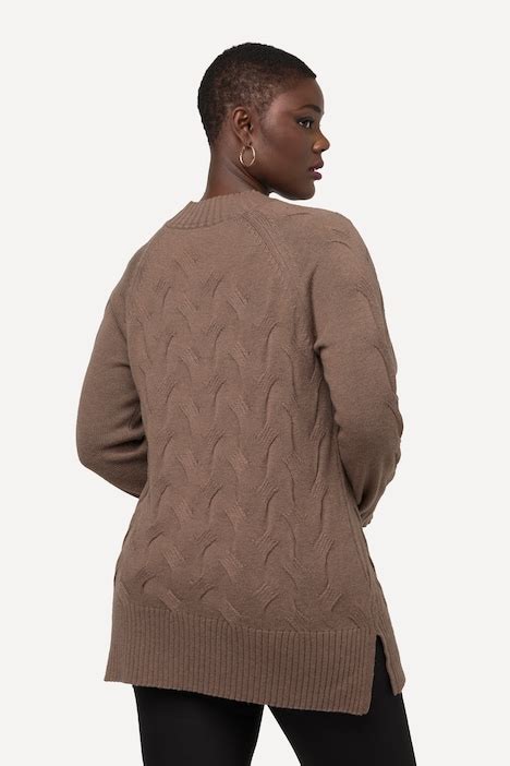 Long Sleeve Cable Knit Sweater, pale brown | Ulla Popken
