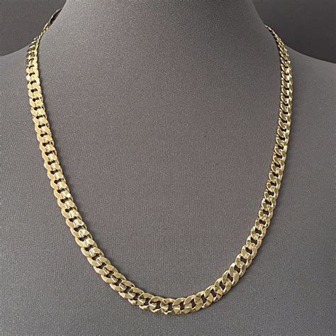 Men's Necklace 14K Gold Plated 7 mm Necklace / Cuban Link Chain / Yellow Gold | Gold chains for ...