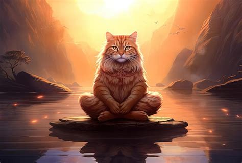 Premium Photo | Meditating cat in the sunlight in the style of ...