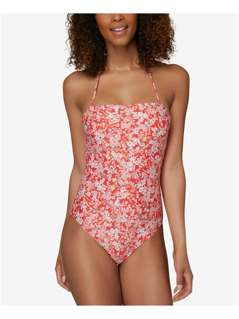 O'NEILL Women's Red Floral Stretch Adjustable Tie One Piece Swimsuit
