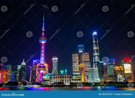 Skyscrapers at Shanghai Bund at Night Stock Image - Image of light, futuristic: 166127531