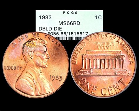 1983 1C Doubled Die Reverse Lincoln Memorial Cent PCGS MS66RD - Old ...