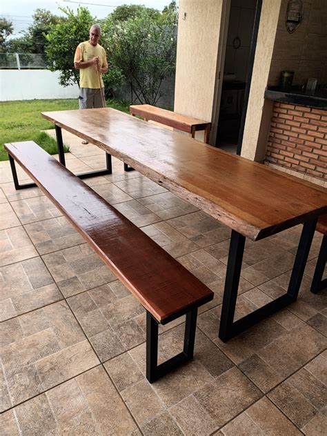 Mesas Com Pes De Ferro - Mesa rustica com pés de ferro - Serralheria Jardim
