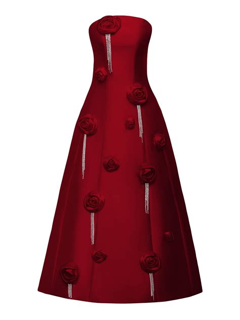 Strapless Silk Wool Maxi Gown with 3D Floral Appliqué in 2025 | Womens