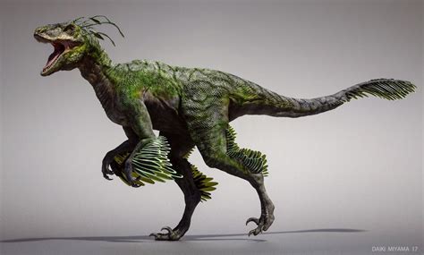 Green Raptor Dinosaur Artwork by Daiki Miyama