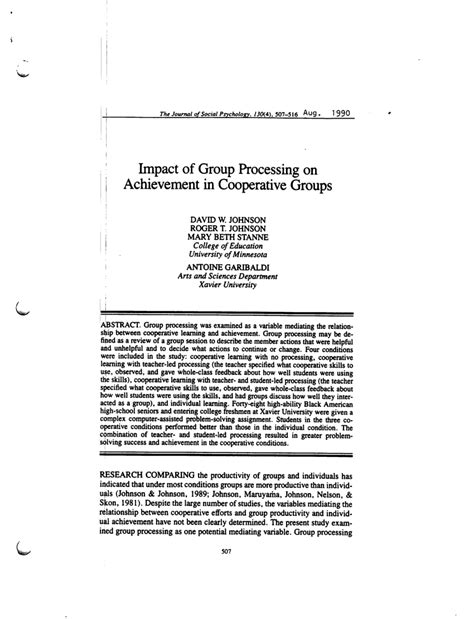 impact  group processing  achievement  cooperative groups