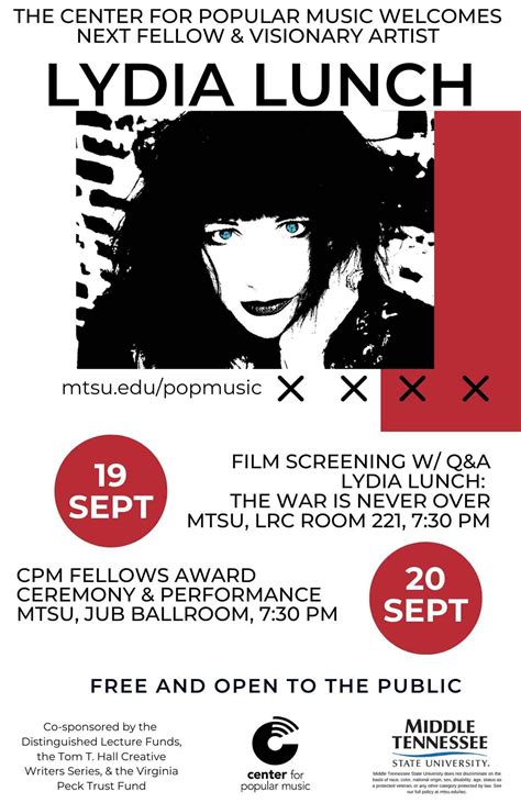 MTSU to honor ‘fearless’ music pioneer Lydia Lunch as Fellow of Center