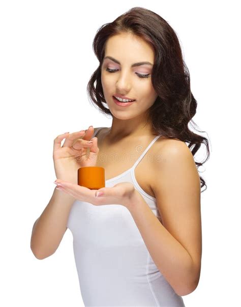 Young girl with cream stock photo. Image of hair, holding - 56223354