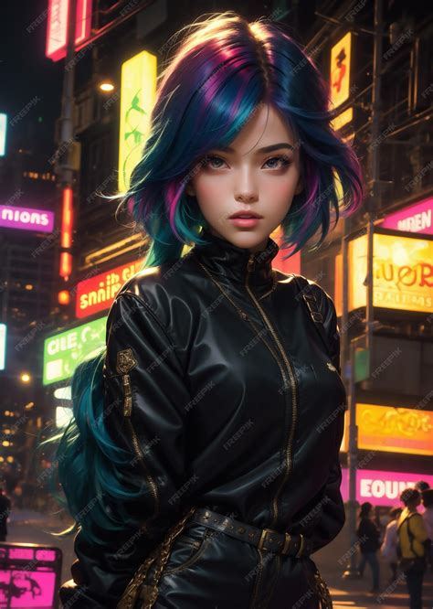 premium photo fashionable brunette girl  cyber city girl wearing