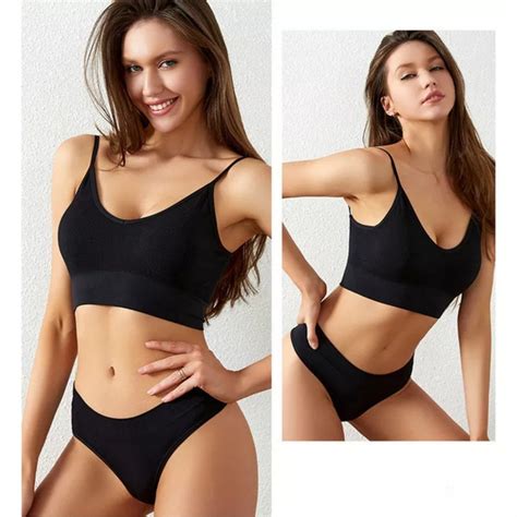 Комплект женского нижнего белья в рубчик M/L Черный В-05 от продавца ...