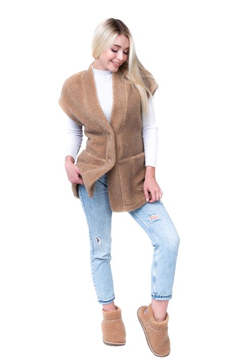 Женский жилет из верблюжьей шерсти оптом WOOL цвет CAMEL КОРИЧНЕВЫЙ ...