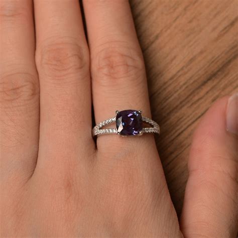 Alexandrite Ring Cushion Cut Engagement Ring Sterling Silver - Etsy